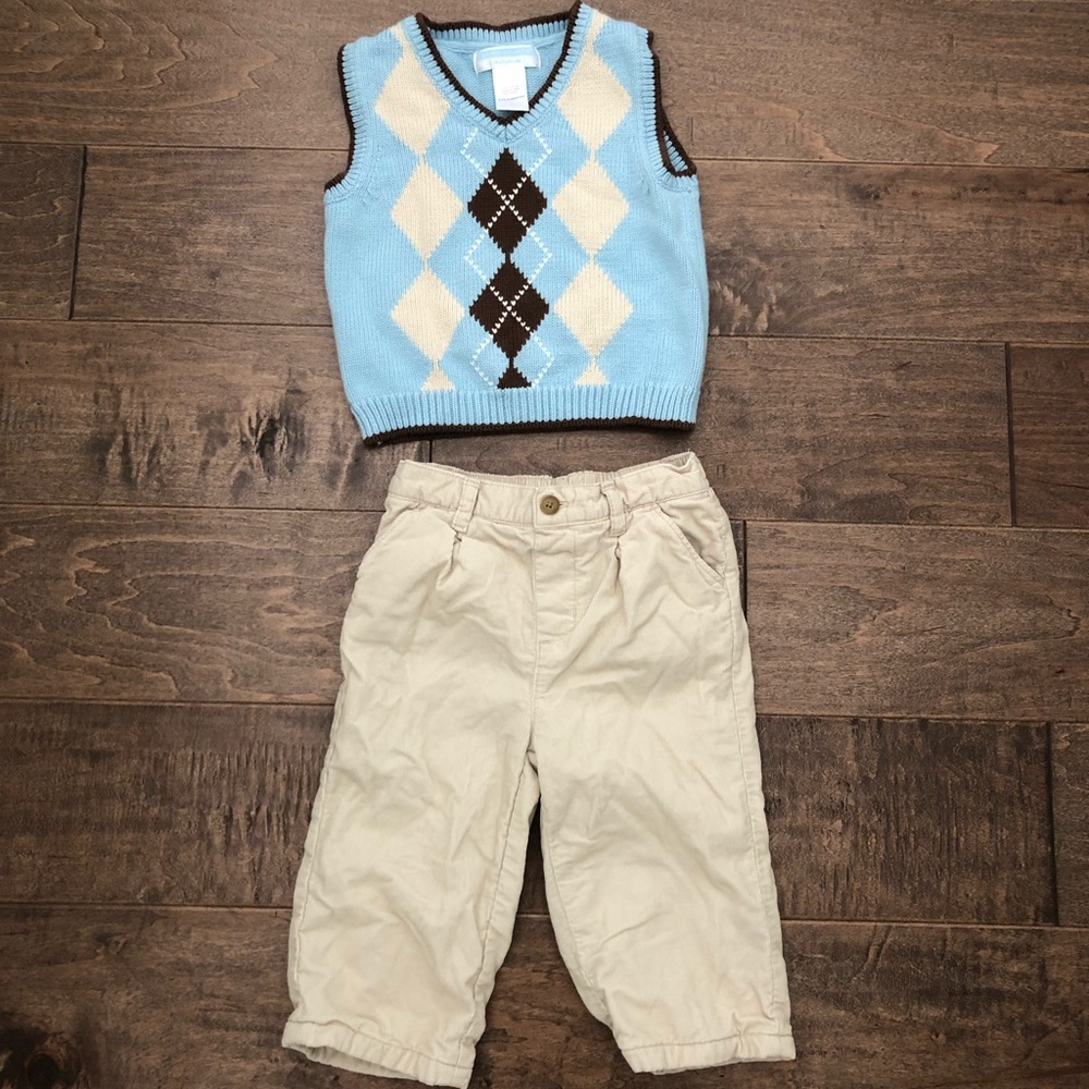 Janie & Jack woven vest & khaki pants sz 6-12M